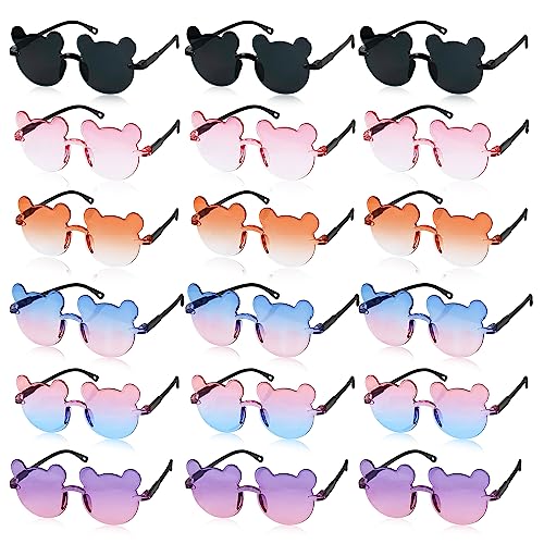 18 Pack Kids Sunglasses Bear Rimless Kids Sunglasses bulk for Birthday Party Supplies, Beach, Pool Party Favors2
