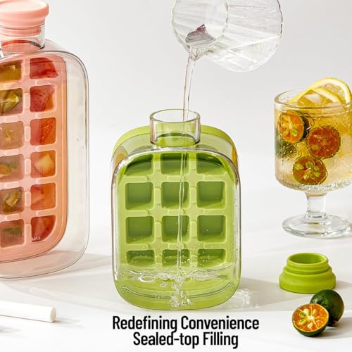 Image of 2 in 1 Zero Touch Press Ice Cube Mold Water Bottle with Lid and Bin,Easy Press to Release Vertical Ice Cube Tray with Lid for Freezer (800 ML)
