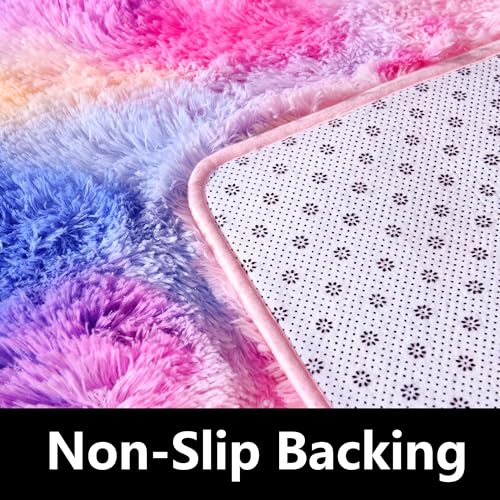Fluffy Rug Fade Resistant 6x9 Feet, Deep Rainbow Tie-dye Rugs for Girls Room Carpet for Kids Girls Dorm Nursery