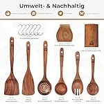 Holz-Kochbesteck-Set-mit-Halter-Pfannenwender-Kochloeffel-Schoepfkelle-Nudelheber-Servierloeffel-Sieb--mit-Haken-Halter-und-Ablage--13-teiliges-Set-Kuechenset--hochwertig-nachhaltig : Aus-Holz-gemacht....