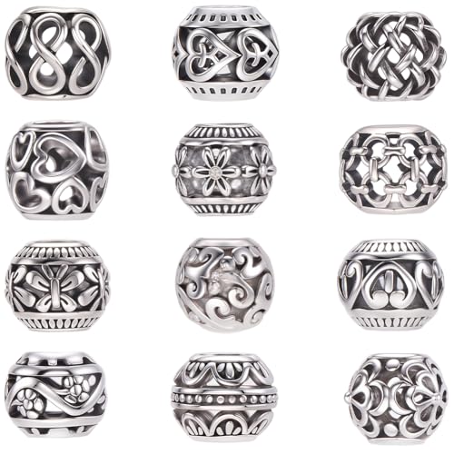 PONABEADIY 1 Box 60PCS 12 Styles Antique Tibetan Silver Bead