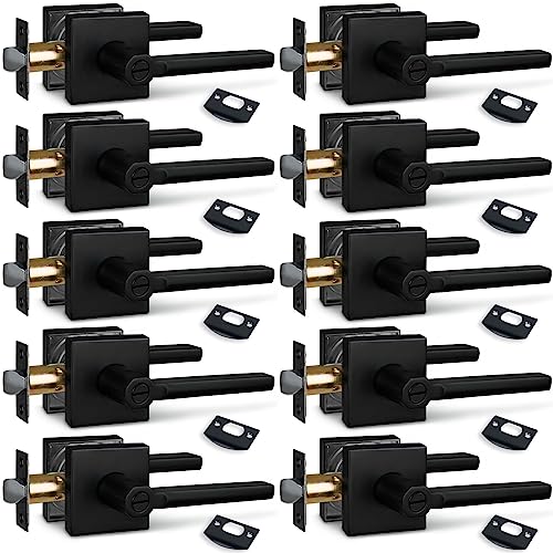 Image of NEWBANG (10Pack) Bed /Bath Room Door Lever for Privacy Bathroom and Interior Door Door Lock Handle in Aged Matt Black, HD1601-DB-BK-10P