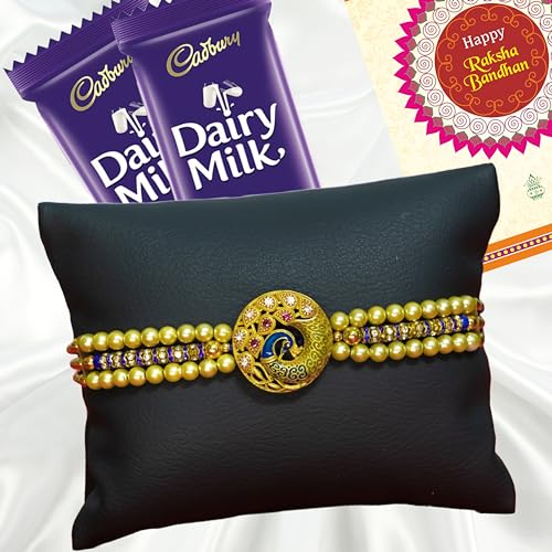 Image of Canton Rakhi For Brother With Chocolate Gift Hamper, Rakhi With Cadbury Dairy Milk, Pack of 1 Designer Rakhi For brother (Design-12, 50 Grams)