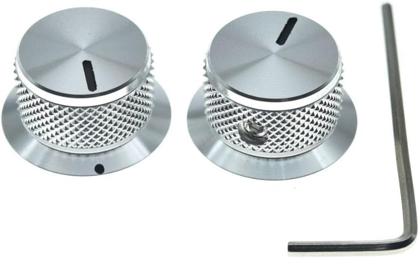 KAISH 2pcs Aluminium Potentiometer Knobs 1/4" Universal Top Hat Knobs Bell Control Knob with Set Screw for Guitar/Bass/AMPS/Preamps Silver with Indicator