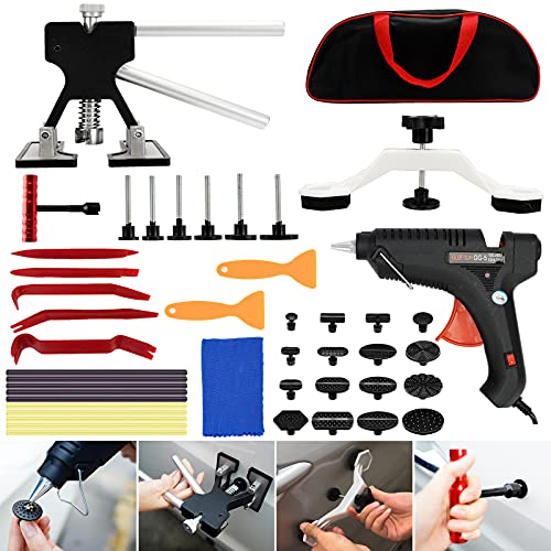 Q QUNSUNUS 48 PCS Auto Paintless Dent Removal Tools Kit Glue Gun Dent Lifter Bridge Puller Set for Automobile Body Motorcycle Refrigerator
