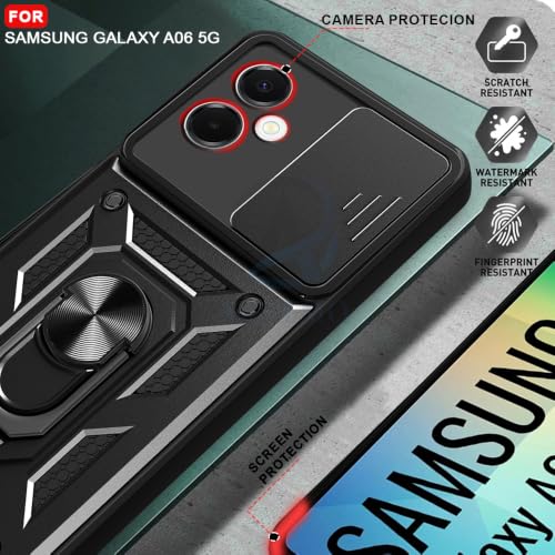 Image of AESTMO Tough Armor Samsung Galaxy A06 5G Bumper Back Case Cover | Ring Holder & Sliding Camera Shield Cover | 360 Degree Protection Back Case Cover for Samsung Galaxy A06 5G (Black)