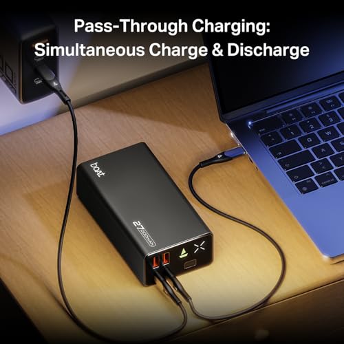 Image of Boat EnergyShroom PB600 27000mAh Powerbank with 2-Way 22.5W Fast Charging, 2X Input & 4X Output Ports, 12-Layer Smart IC Protection, QC 3.0, PD & PPS Fast Charging Support (Onyx Black)