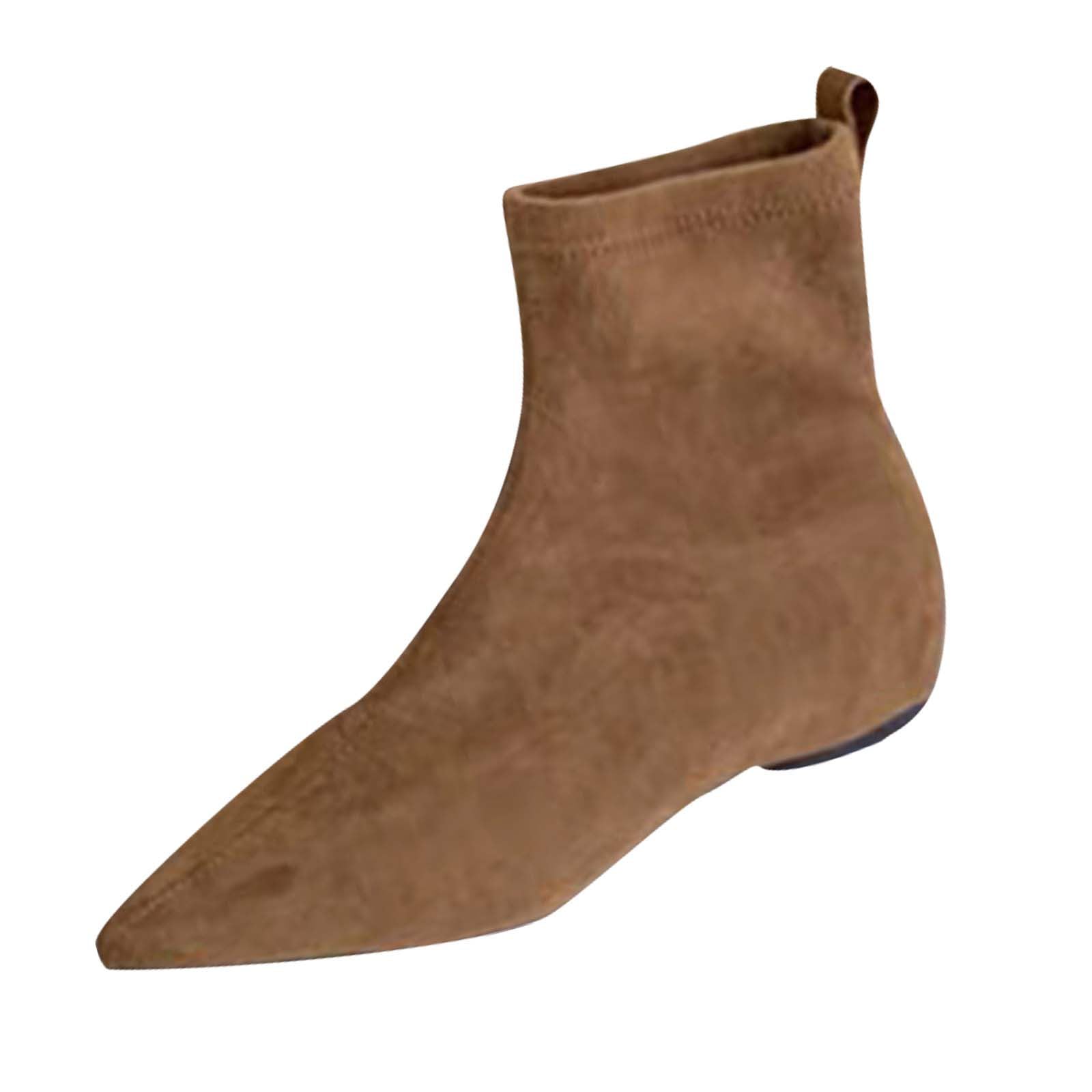 Pointed Toe Boot for Women Suede Trendy Back Zipper Boots Elegant Winter Fall Shoe 2025 Ankle Length Flat