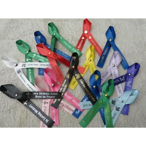 Personalised Funeral Lapel Ribbons Memory PINS Memorial Mourning Awareness Cover