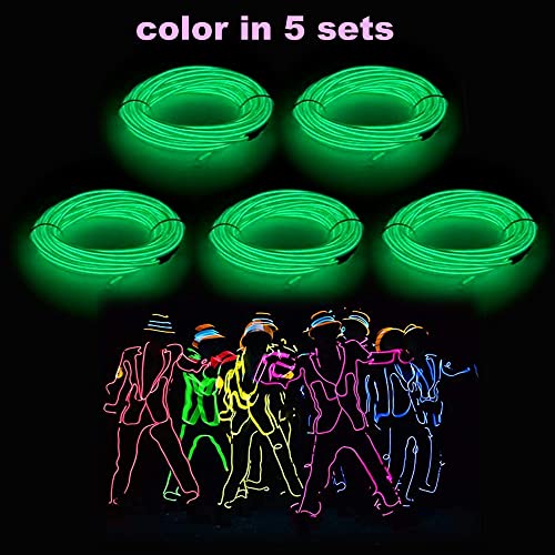 Image of MaxLax EL Wire Green 5-Pack, 9ft /2.75m Neon Light Wire with Noise Reduction and Battery Pack