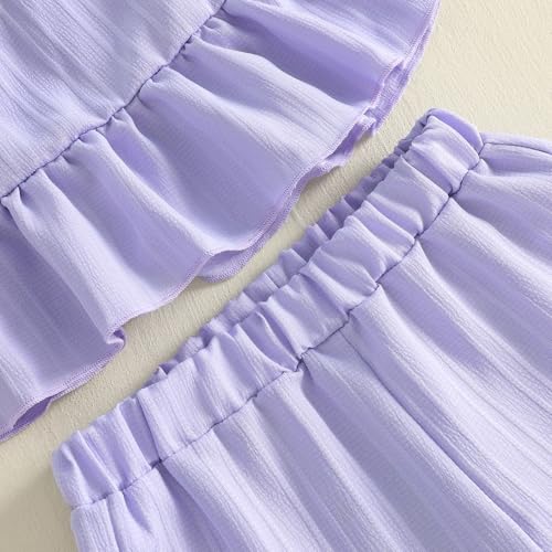 Image of Little Toddler Kids Girl Clothes Set 1-8 Years Summer Outfits Solid Color Tank Tops & Shorts