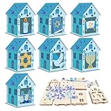 WEDNOK 7 Sets Chanukka Haus Bastelset Kinder Hanukkah Bausatz Holz Menorah Holzbausatz zum Bemalen Kreativsets mit Menorah Hexagramm Dreidel für Jüdisches Judentum Chanukka