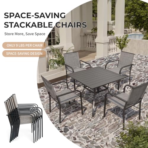 Image of Anmutig 5 Piece Patio Dining Set, 35 inch Square Table & Stackable Chairs Gray