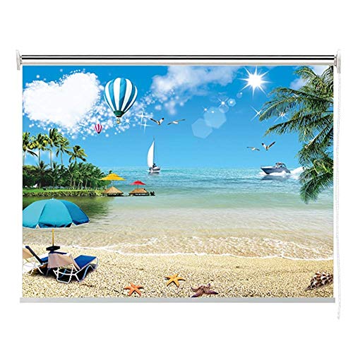 WYYAF Persianas enrollables Persianas enrollables de persianas enrollables para baño de Dormitorio - Estampado de Playa - Accesorios incluidos, 60 cm / 80 cm / 100 cm / 120 cm / 140 cm de Ancho (T