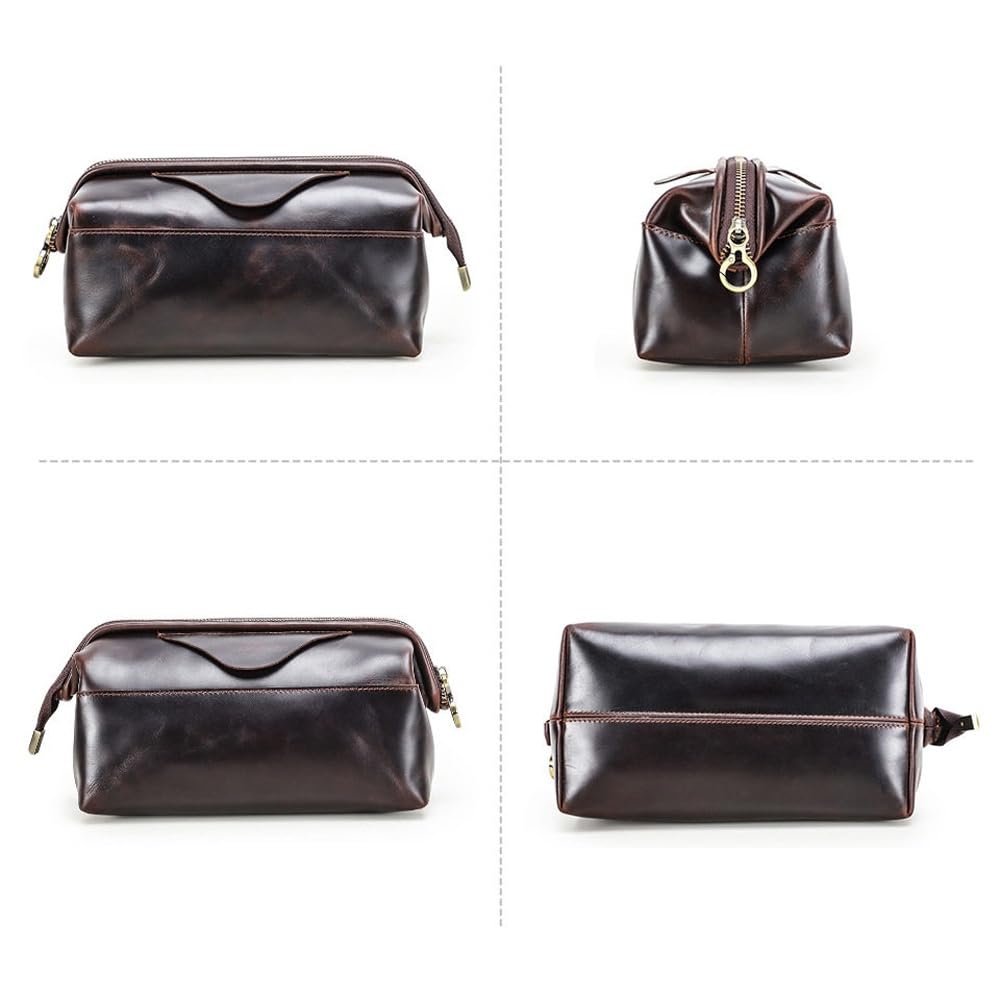 Estuche Organizador de Cuero for Dispositivos electrónicos de Viaje, Bolsa de Transporte for Almacenamiento de Cables con Cremalleras, Bolsa tecnológica(Brown)