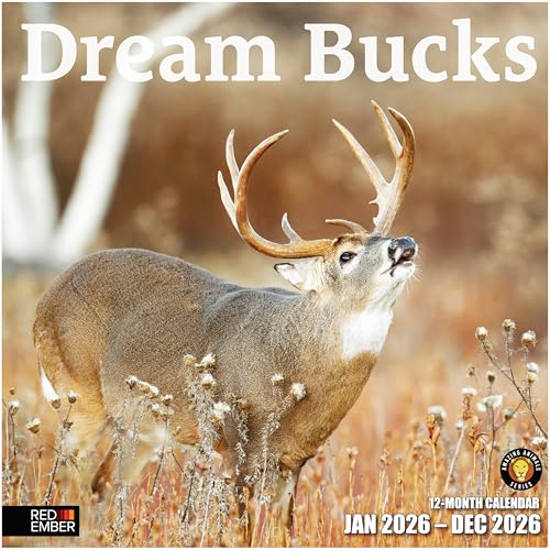 RED EMBER Dream Bucks 2026 Wall Calendar 12 Month | 12” x 24” Open | T