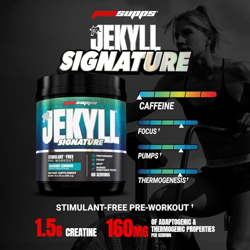 Image of ProSupps Dr. Jekyll Signature Pre Workout Powder with Creatine - Stim-Free Preworkout Supports Focus & Endurance - Caffeine-Free Gym & Fitness Supplements (Blueberry Lemonade, 60 Servings)