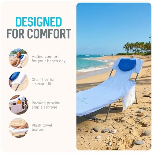 Image of Ostrich Custom Fitted Towel for Chaise Lounge, Outdoor Beach Chair Cover with Storage Pockets, White - Towel Only - Chair Not Included