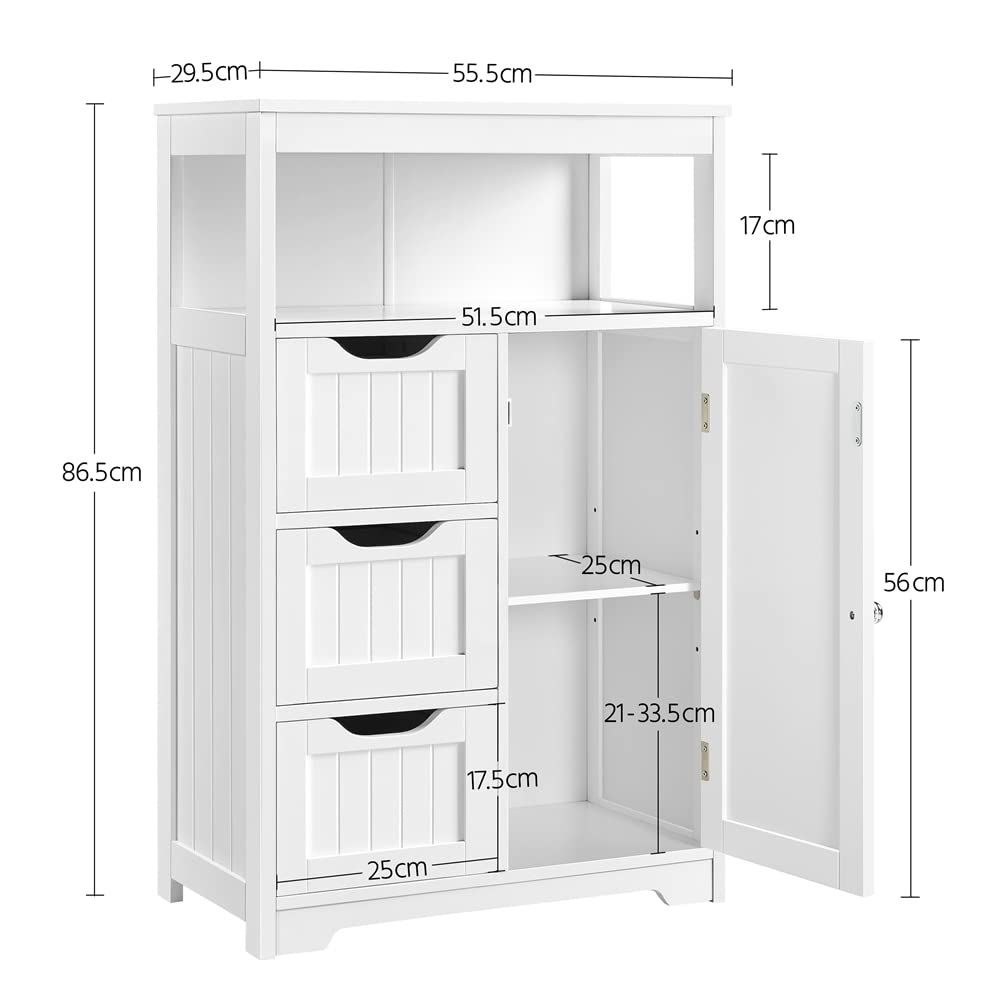 Yaheetech Mueble Baño de Madera Armario Baño con Cajón y Estante Ajustable Mueble Auxiliar de Cocina Armario Multiusos con Puertas Dobles para Salón Entrada Blanco 55,5x29,5x86,5 cm