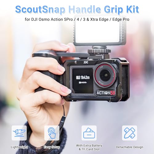 Image of JJC Action 5 Pro Handle Grip Kit for DJI Osmo Action 5 4 3 / Xtra Edge Pro Accessories, Street Photography Magnetic Expansion Kit & Metal Cage with Cold Shoe, Lens Cap, Lanyard, Side Battery Slot