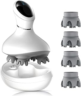 Electric Head Massager Hair Scalp Massager with 4 Heads 84 Massage Nodes Portable Scalp Massager Hair Growth IPX7 Waterproof Cordless Head Massager for Scalp Relaxing Hair Growth Deep Clean