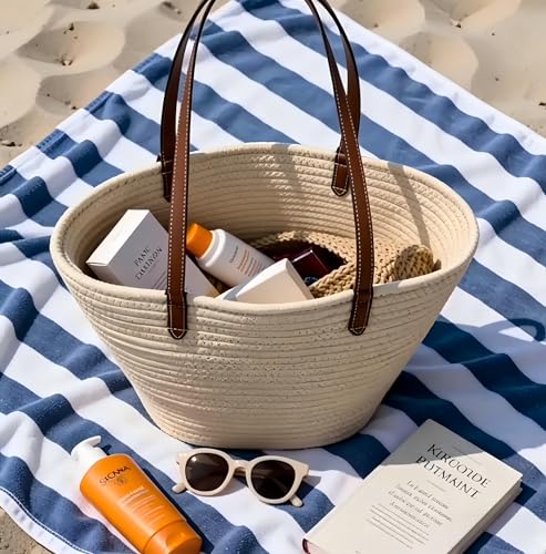 Bolso Tote Grande Estilo Francés para Mujer con Asas de Cuero miniatura 3