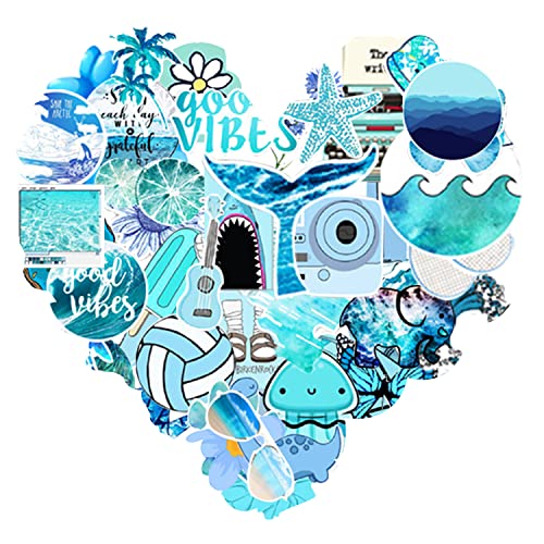 RONGYI Aufkleber, 106 Stück Blau Aufkleber Pack Süßer Wasserdichter Tragbarer Schöne Vsco Blau Aufkleber Vinyl Sticker Graffiti Aufkleber für Computer, Notebook, Wasserglas, Koffer, Fensterbank, Blau Cover