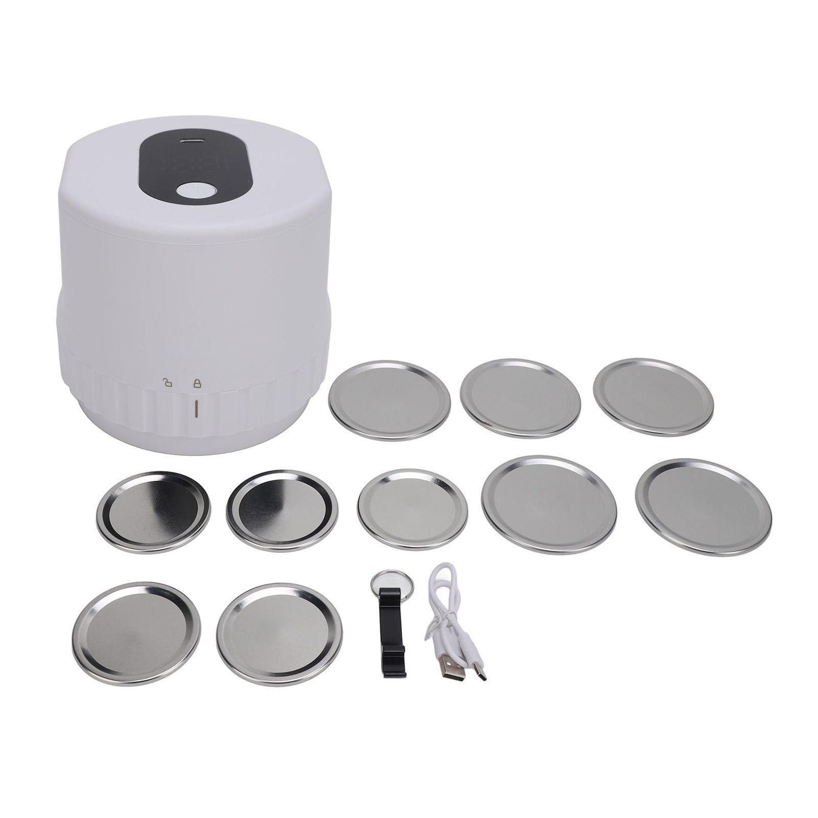 Scelleuse sous vide électrique pour bocaux, Portable, entièrement automatique, Rechargeable, sans fil, économie de travail, 1200mah, Machine de scellage sous vide pour pots de (Blanche)
