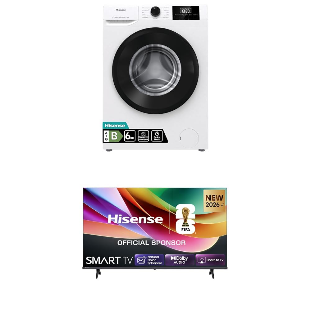 Hisense Lavatrice Slim WF1G6021BW 6 kg, Classe B, Motore Inverter + Smart TV 32 HD Ready 32E4ST"
