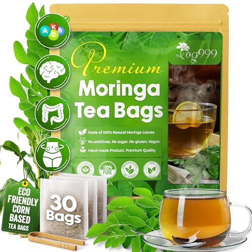 Image of TOG999, Premium 30 Moringa Leaf Tea Bags, 100% Natural & Pure. Loose Leaf Moringa Herbal Tea. No Sugar, No Caffeine, No Gluten, Vegan.