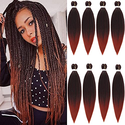 Ombre Pre-stretched Braiding Hair 26 inch Burgundy Professional Itch Free Hot Water Setting Crochet Twist Braids Synthetic Braiding Hair Extension 8pcs/Lot(T/1b350# 26inch)