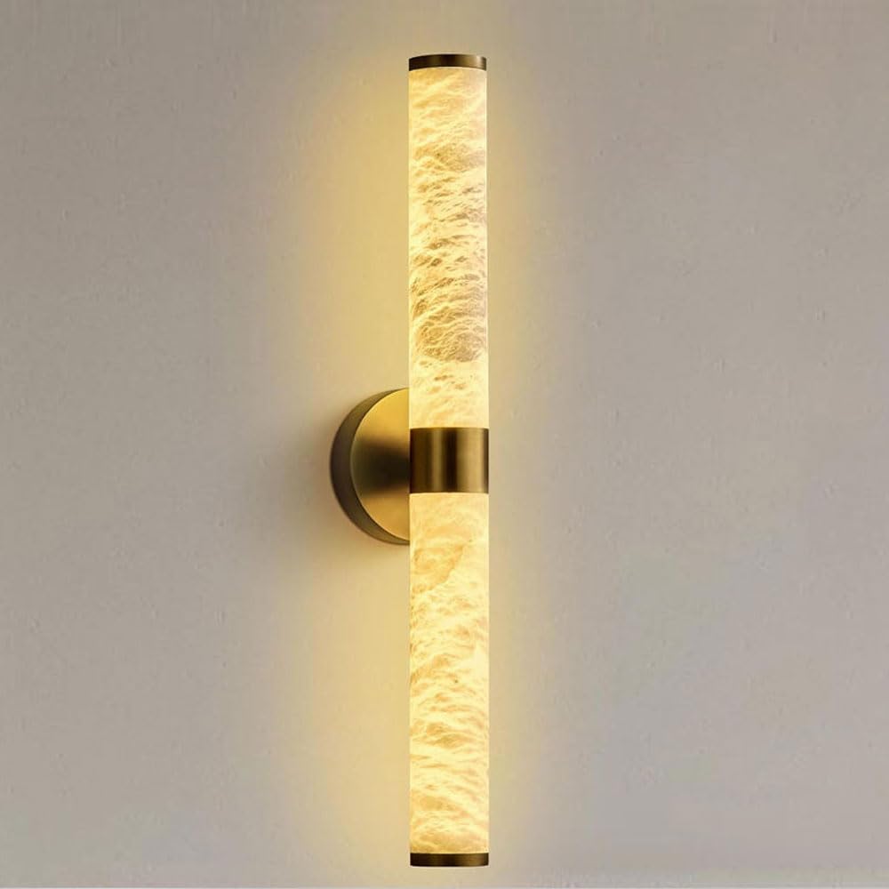 SSBHDM Modern Industrial Style Wall Light, 24 Inch Cylindrical Alabaster Wall Light, Hardwired LED Light Source Wall Sconce, Bedroom Living Room Balcony Wall Mounted Lighting Fixtures