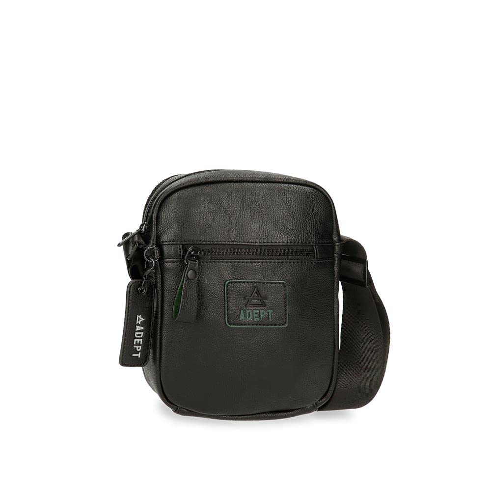Adept Herren Schwarz Axel Umhängetasche Mit Zwei Fächern, 17 X 22 X 7 Cm, Kunstleder, Umhängetasche Mit Zwei Fächern