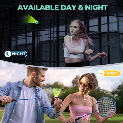 Image of HIRALIY LED Badminton Birdies12 PCS, 360 Glow in The Dark Nylon Badminton Shuttlecocks, 2 Color Light Up Birdie Ball Set with Stable Glowing, Indoor Outdoor Backyard Practice & Family Games (12)