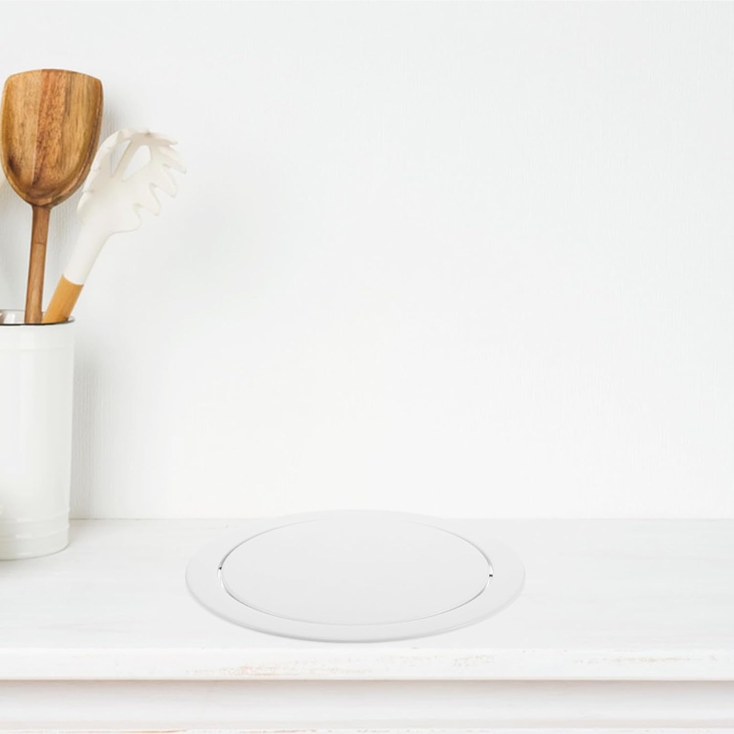 Embedded Stainless Steel Trash Can Lid with Swing Flap, 210mm Small round Countertop Garbage Can Cover for Kitchen, Bathroom, and Office Waste Bins