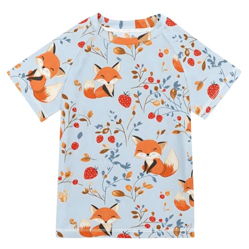 ALAZA Boys Swim Shirts Toddler Rash Guard Short Sleeve Rashguard Fox Leaf UPF 50+ 11-12T
