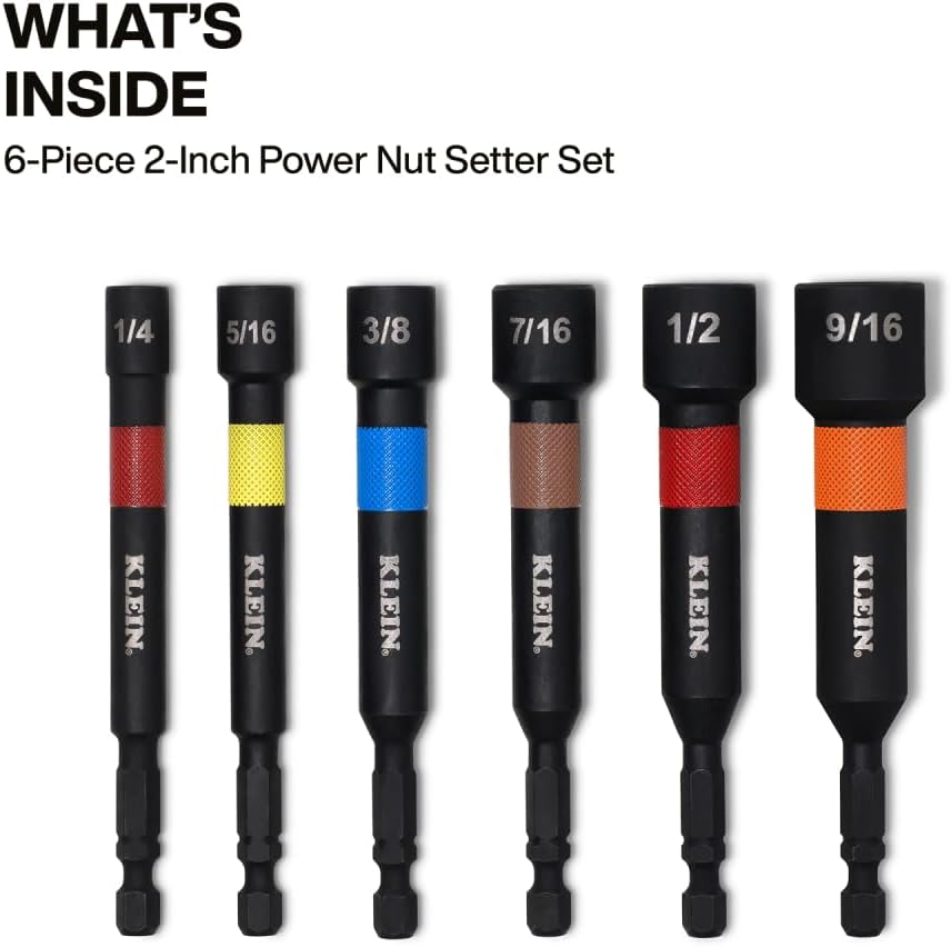 Klein Tools 32946S 4-Inch Power Nut Setters 6-Piece Set, Impact-Rated, Magnetic, Color-Coded, SAE - Image 2