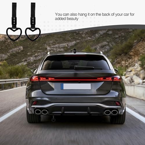 Image of 2PCS Heart Shaped Car Handle Straps, Rear Bumper Warning Keychain Ring for Car Exterior Accessories (Black-Silver)