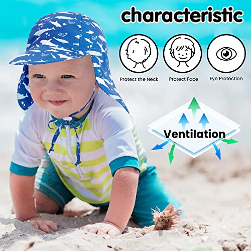 Simplikids Toddler Sun Hat Upf 50+ Uv Ray Sun Protection Hat Baby Sun Hats W/Neck Flap Infant Sun Hat For Baby Beach Hat,Shark,0-12 Months #TOP3