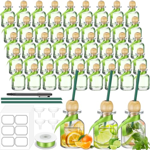 Hushee 24 Pcs Shot Glasses Patron Bottles with Cork Straw 1. 7 oz Mini Empty Tequila Bottles for Drinks Small Reusable Clear Glass Patron Shot Cups with Silk Ribbon Wedding Party Favors (50ml)
