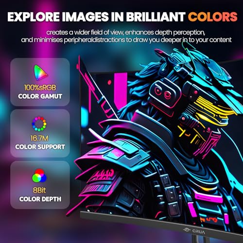 CRUA 32" 144Hz/165Hz Curved Gaming Monitor, Full HD 1080P, 1800R Curvature, 1ms(GTG) Response Time, for Computer Monitors, Laptop, Auto Support Freesync | DP, HDMI Port-Black - Image 4