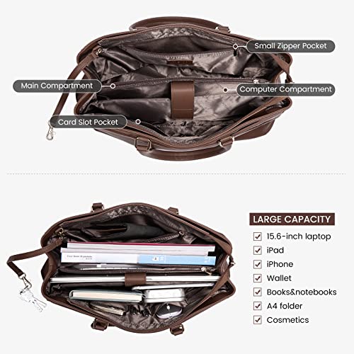 Image of LOVEVOOK Laptop Bag for Women 15.6 Inch Tote Bags Waterproof Leather Briefcase Computer Women Business Office Work Bag,Dark Brown