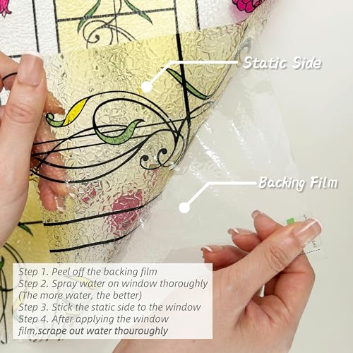 3D Stained Glass Window Film Privacy Patterned, Window Privacy Film for Glass Windows, Thick Decorative Static Cling Window Film UV Window Film Sun Blocker Window Tint for Home Office Tools Included - Image 8