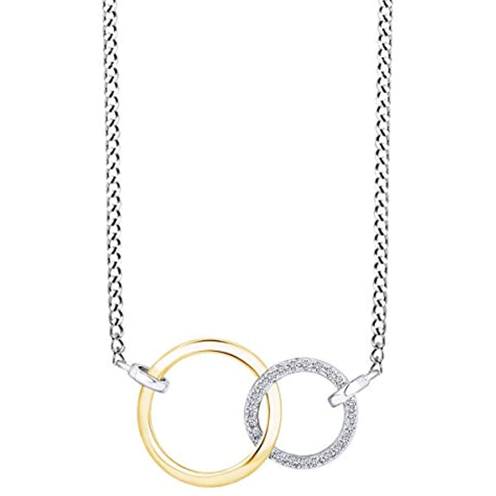 ABHI Created Round Cut White Diamond 925 Sterling Silver 14K Two-Tone Gold Over Diamond Two Inter-Locked Circles Pendant Necklace for Women's & Girl's
