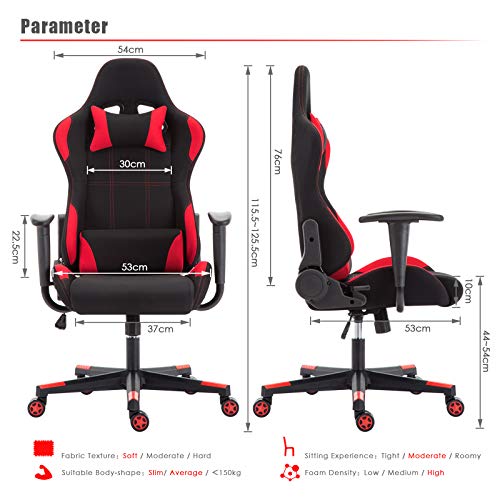 IntimaTe-WM-Heart-Silla-Gaming-Tela-Silla-Gamer-Ergonomica-Silla-con-Respaldo-Alto-Oficina-Silla-Computadora-Giratoria-Altura-Ajustable-y-Mecanismo-de-Inclinacion-Flexible-Rojo