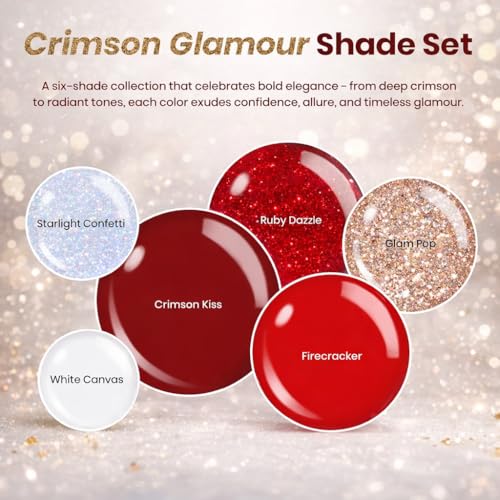 Image of Beetles Red Gel Nail Polish Set, Stay Shining Crimson Glamour Shade Set 6 Colors Gel Polish White Red Burgundy Glitter Color Soak Off UV LED Nail Art DIY Salon at Home Spring Gift for Women