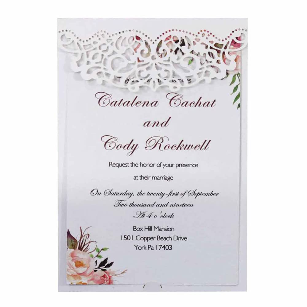Delicada tarjeta de invitación de boda romántica D Paquete de 50, juego de papel imprimible en blanco y sobres for bodas, fiestas de cumpleaños, fiestas.(White,Blank)