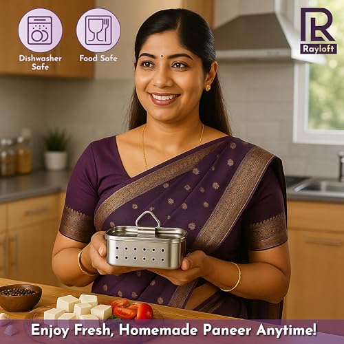 Image of Large 750 ML Stainless Steel Paneer Maker Mould Press | Square Paneer & Tofu Maker with Lid & Base Plate | Multipurpose Sprout Tofu and Paneer Maker | Food Grade, Rust-Proof, Dishwasher Safe