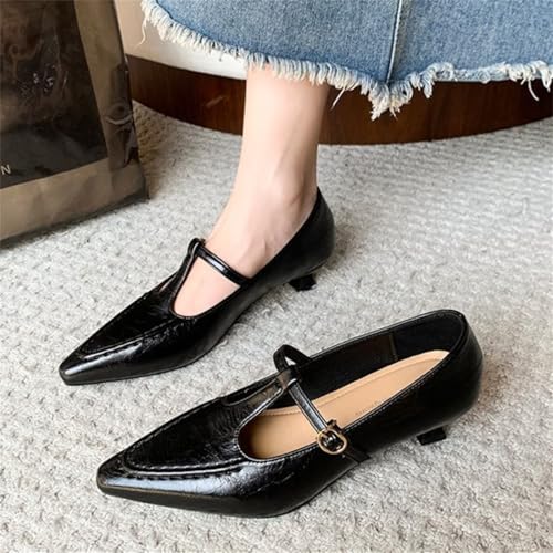Women's Vintage Leather Pointed Toe Mary Jane Pumps Slip On Closed Toe Kitten Heel Shoes with Buckle Strap for Bridal Guest Prom Dresses2