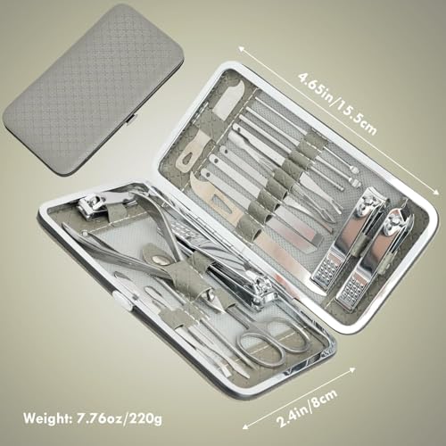 Image of DAINTY DEN Manicure & Pedicure Kit - Professional Stainless Steel Grooming Set with Nail Clippers, Cuticle Trimmer, Scissors & Tweezers - Travel-Ready Care Kit for Men & Women (12 IN 1)